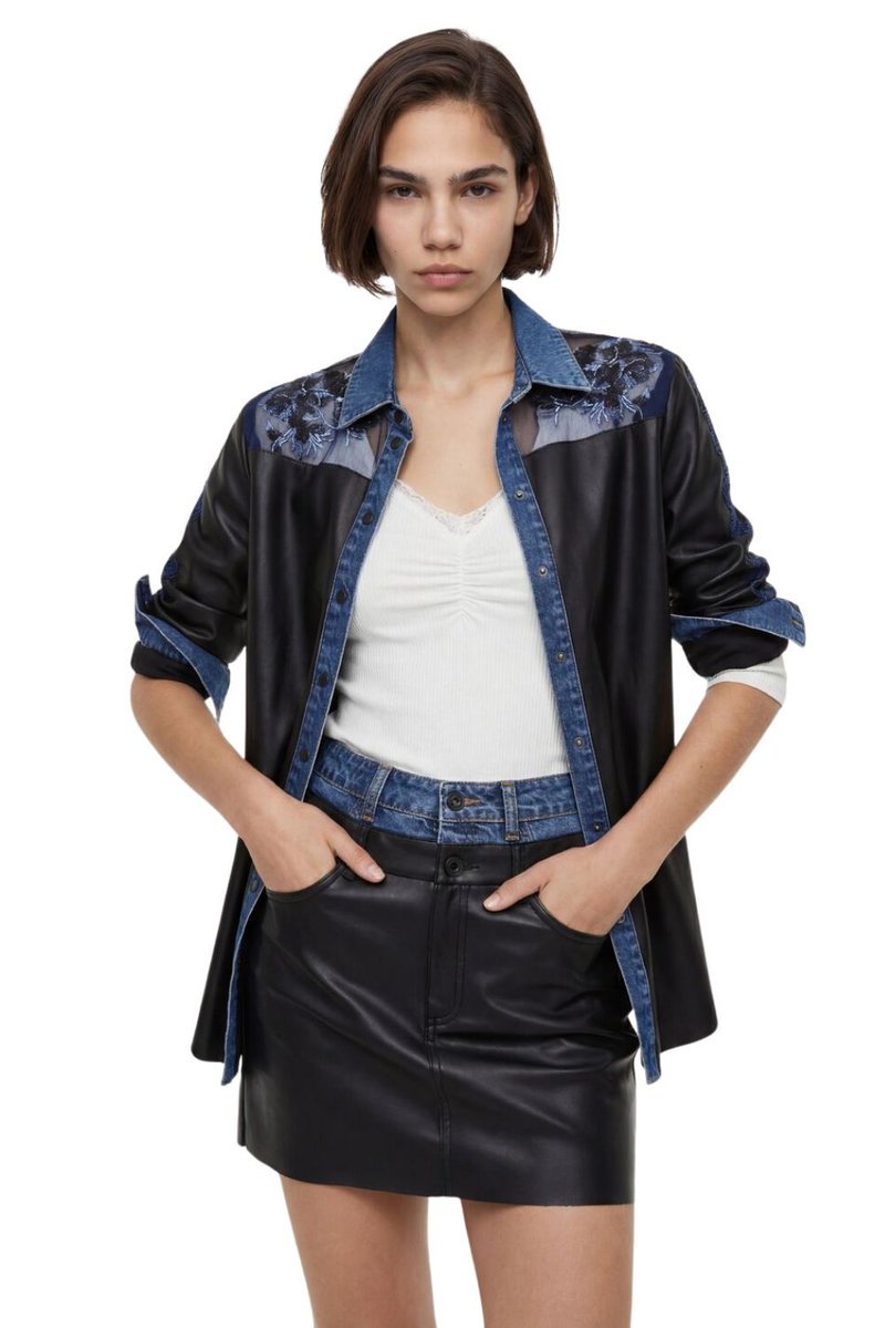 Spódnica damska Desigual Marie Cuire z imitacji skóry i jeansu-XS