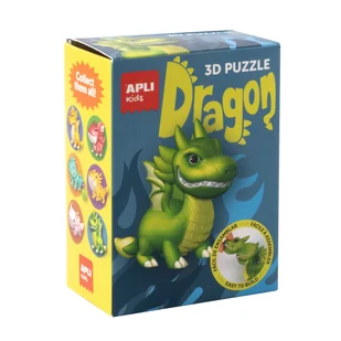 Samoprzylepne puzzle 3D, figurka z kartonu Apli Kids Smoki - Zielony 6 lat+ - Figurki dla dzieci - miniaturka - grafika 1