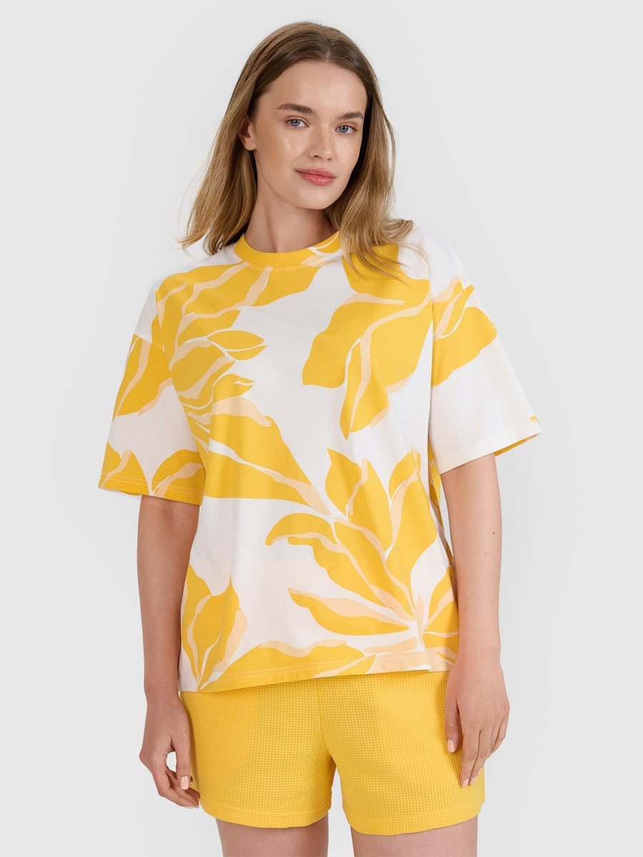 T-shirt oversize z nadrukiem damski 4F 4FRSS25TTSHF2692-90A Wielokolorowy Roz. L
