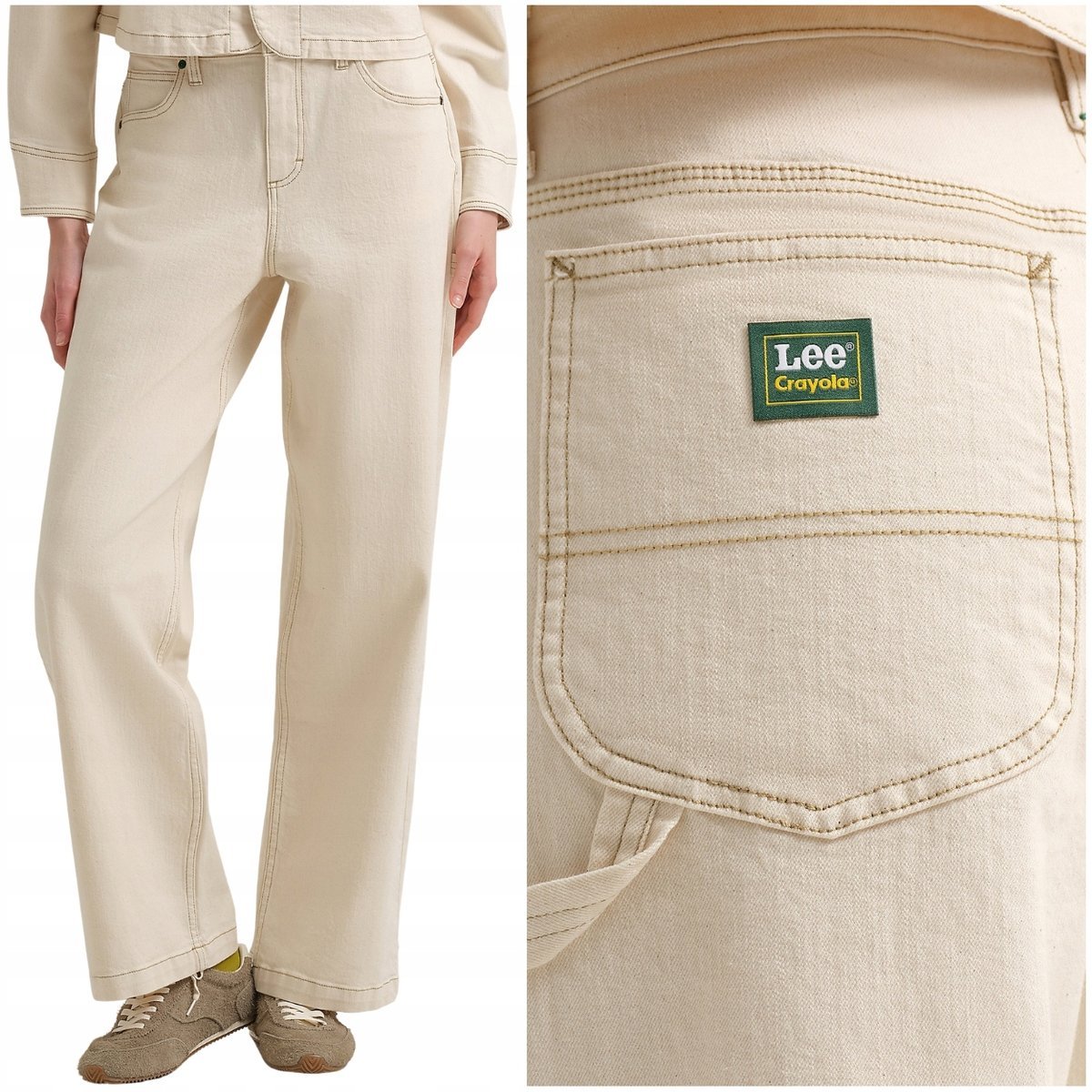 Lee Workwear Carpenter Pant Crayola luźne białe spodnie damskie W28 L32