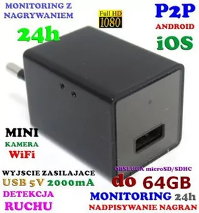 Mikro-Kamera FULL HD WiFi/P2P (Zasięg Cały Świat!) Ukryta w Zasilaczu/Ładowarce USB + Zapis... - Podsłuchy - miniaturka - grafika 1
