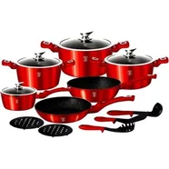 Berlinger Haus KOMPLET GARNKÓW Z POKRYWKAMI 15 EL GRATIS 139 ZŁ ALUMINIUM POTRÓJNA WARSTWA MARMUROWA CZERWONY BH/1226N+BL-5023