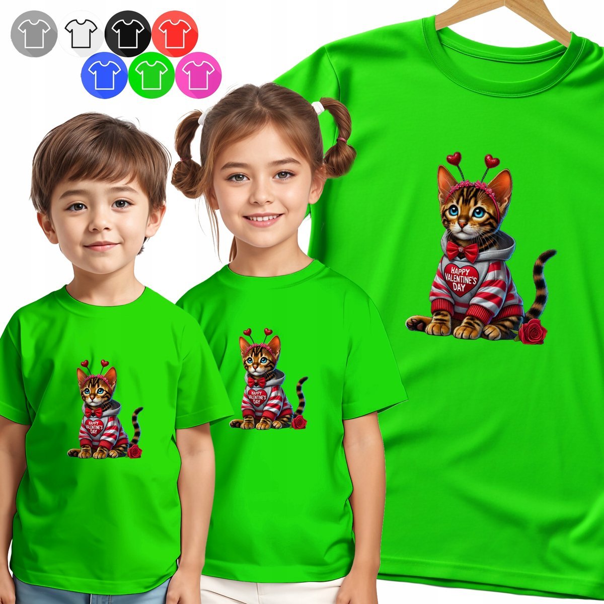 KOSZULKA DZIECIĘCA T-SHIRT - KOTEK W SZALIKU SERDUSZKA KOTKI - XXS