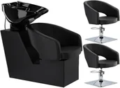 Meble fryzjerskie - Greta Black Zestaw myjnia fryzjerska i 2 x fotel fryzjerski hydrauliczny obrotowy podnóżek do salonu fryzjerskiego myjka ruchoma misa ceramiczna armatura bateria słuchawka - miniaturka - grafika 1