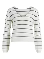 Swetry damskie - Vila Damski sweter VICHAO V-Neck L/S Knit TOP/SU-NOOS dzianinowy sweter, biały Alyssum/paski: czarny, XL, White Alyssum/Stripes:black, XL - miniaturka - grafika 1