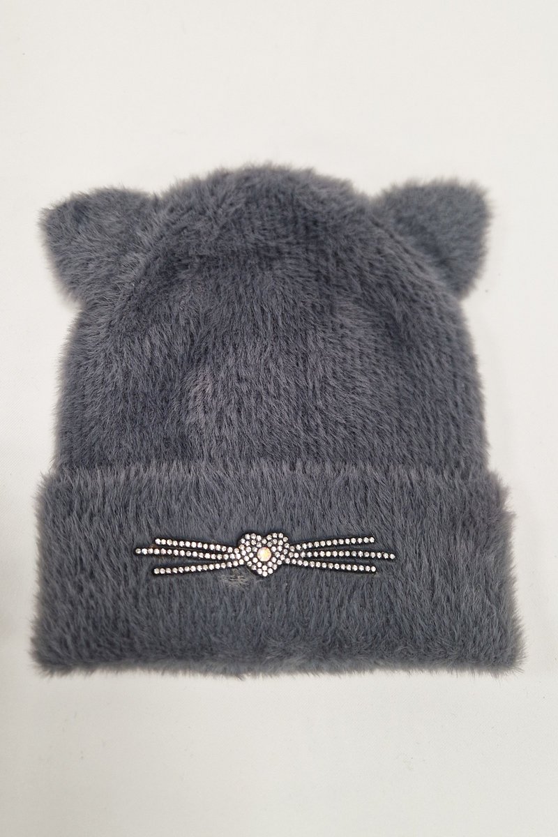 Dziecięca Czapka z Kocimi Uszami Grafitowa