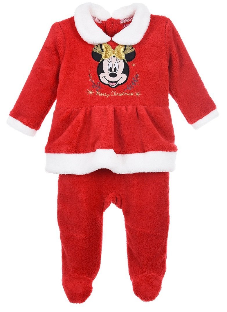 Świąteczny pajacyk niemowlęcy, dla dziewczynki, Disney, Minnie Mouse, kolor czerwony, poliester, rozmiar 74 cm