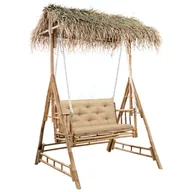 Huśtawki - 2-os. huśtawka ogrodowa, bambus i liście palmy, poduszka, 202cm - miniaturka - grafika 1