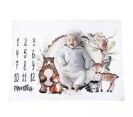 Koce i narzuty dla dzieci - Foto kocyk dla dziecka leśne zwierzęta MATA DO ZDJĘĆ + RAMKA do oznaczenia daty na kocyku - miniaturka - grafika 1