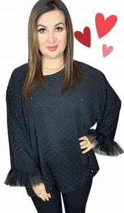 tunika blink tiul czarna śliczna elegancka błyszcząca 50 52 5xl 6xl - Bluzki damskie - miniaturka - grafika 1