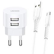 Ładowarki do telefonów - USAMS Ład. siec. 2xUSB T20 2,1A USB-C biały/white round Fast Charging XTXLOGT18TC05 - miniaturka - grafika 1