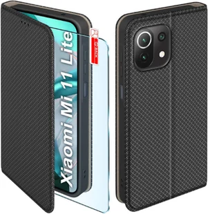 Etui z klapką do Xiaomi Mi 11 Lite 4G| 5G Zamykane Czarne Futerał +Szkło 9H - Etui i futerały do telefonów - miniaturka - grafika 1