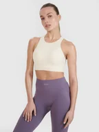 Bielizna sportowa damska - 4F Biustonosz treningowy bezszwowy ze średnim wsparciem 4F x Anna Lewandowska - biały L/XL - miniaturka - grafika 1