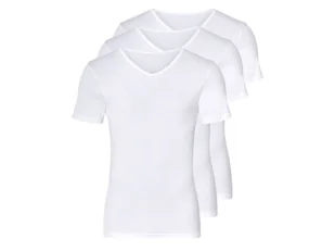 LIVERGY® Podkoszulki męskie z bawełny, 3 sztuki (Dekolt w kształcie litery V, Biały, 4/S) - Koszulki męskie - miniaturka - grafika 1