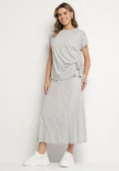 Komplety damskie - Szary Komplet z Wiskozą Spódnica i Bluzka z Wiązaniem Davissael - miniaturka - grafika 1