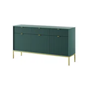 Komody - Komoda Nova zielona – szeroka, z ryflowanymi frontami i stylowymi uchwytami i stelażem w kolorze złotym - miniaturka - grafika 1