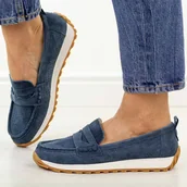 Mokasyny damskie - Granatowe skórzane mokasyny damskie Sergio Leone sp009 - miniaturka - grafika 1