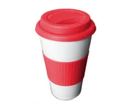 Kubki termiczne - Kubek termiczny stalowy TUMBLER Coffee 460 ml TERMIO (biały/czerwony) - miniaturka - grafika 1