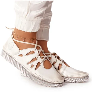 Damskie Skórzane Półbuty Maciejka Beżowo-Złote 04449-25 beżowy złoty - Półbuty damskie - miniaturka - grafika 1