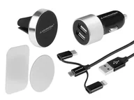 Ładowarki samochodowe - Zestaw podróżny: ładowarka 2x USB 3.1A + kabel 3w1: micro USB / Lightning / USB-C + uchwyt magnetyczny na wlot powietrza - miniaturka - grafika 1