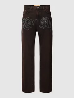 Spodnie męskie - Jeansy o kroju baggy fit z nadrukiem z logo - grafika 1