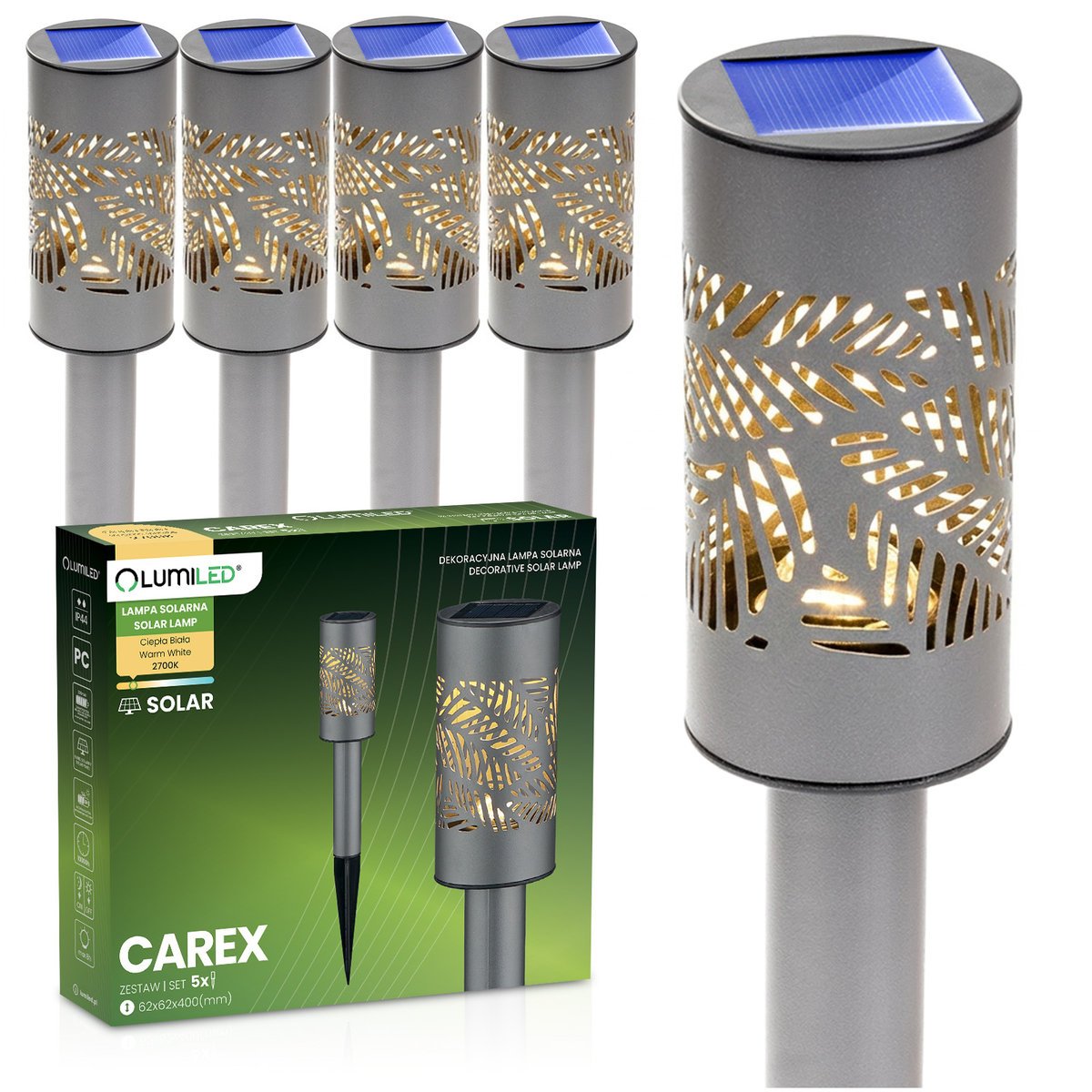 Lumiled 5x Lampa Solarna Ogrodowa LED 2700K Wbijana Słupek Ażurowy CAREX