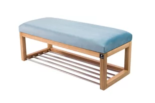 Ławka na buty LPG-4 100cm EMRAWOOD drewno lite kolor naturalny siedzisko gładkie kolor jasny błękit - Ławki do przedpokoju - miniaturka - grafika 1