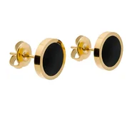Kolczyki - Kolczyki z pozłacanej stali szlachetnej z czarnym oczkiem - miniaturka - grafika 1