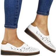 Półbuty damskie - DAMSKIE PÓŁBUTY AŻUROWE SKÓRZANE EVENTO 7007 BIALO BEŻOWE - miniaturka - grafika 1