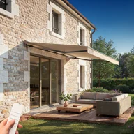 Markizy - FAZZIO 4x3m beżowa półkasetowa markiza z napędem elektrycznym - miniaturka - grafika 1