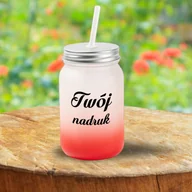 Kubki - Kubek Mason Jar z mrożonego szkła z czerwonym dnem z Twoim nadrukiem - miniaturka - grafika 1