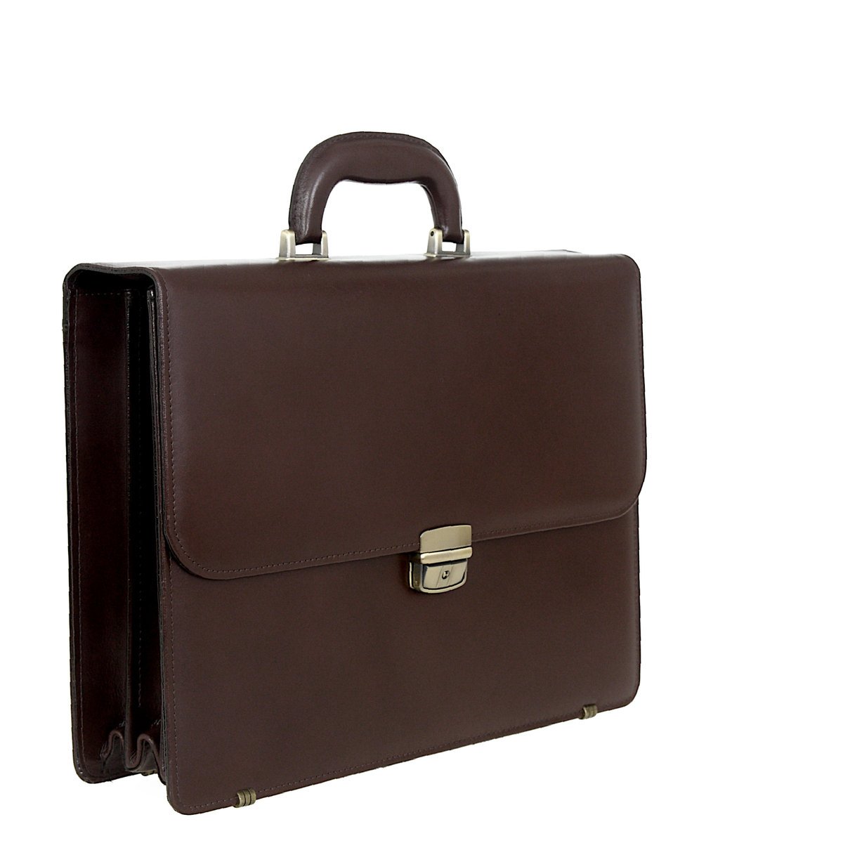 Teczka skórzana brązowa z zamkiem na kluczyk, 4 komory