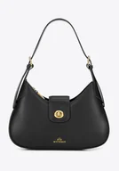 Torebki damskie - Skórzana torebka na ramię z odpinanym paskiem czarno - złota - miniaturka - grafika 1