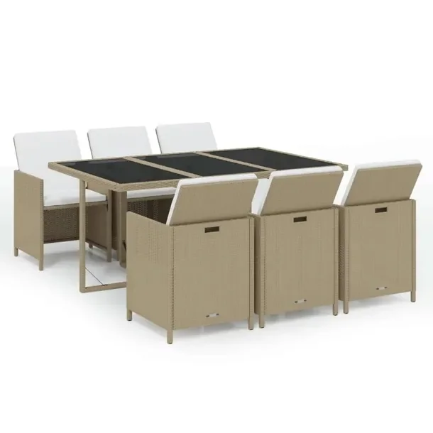Zestaw Mebli Ogrodowych Rattan PE Beżowy, Stół 163x107x74 cm, Krzesła 5