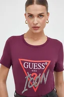 Koszulki sportowe damskie - Guess t-shirt bawełniany damski kolor fioletowy - miniaturka - grafika 1