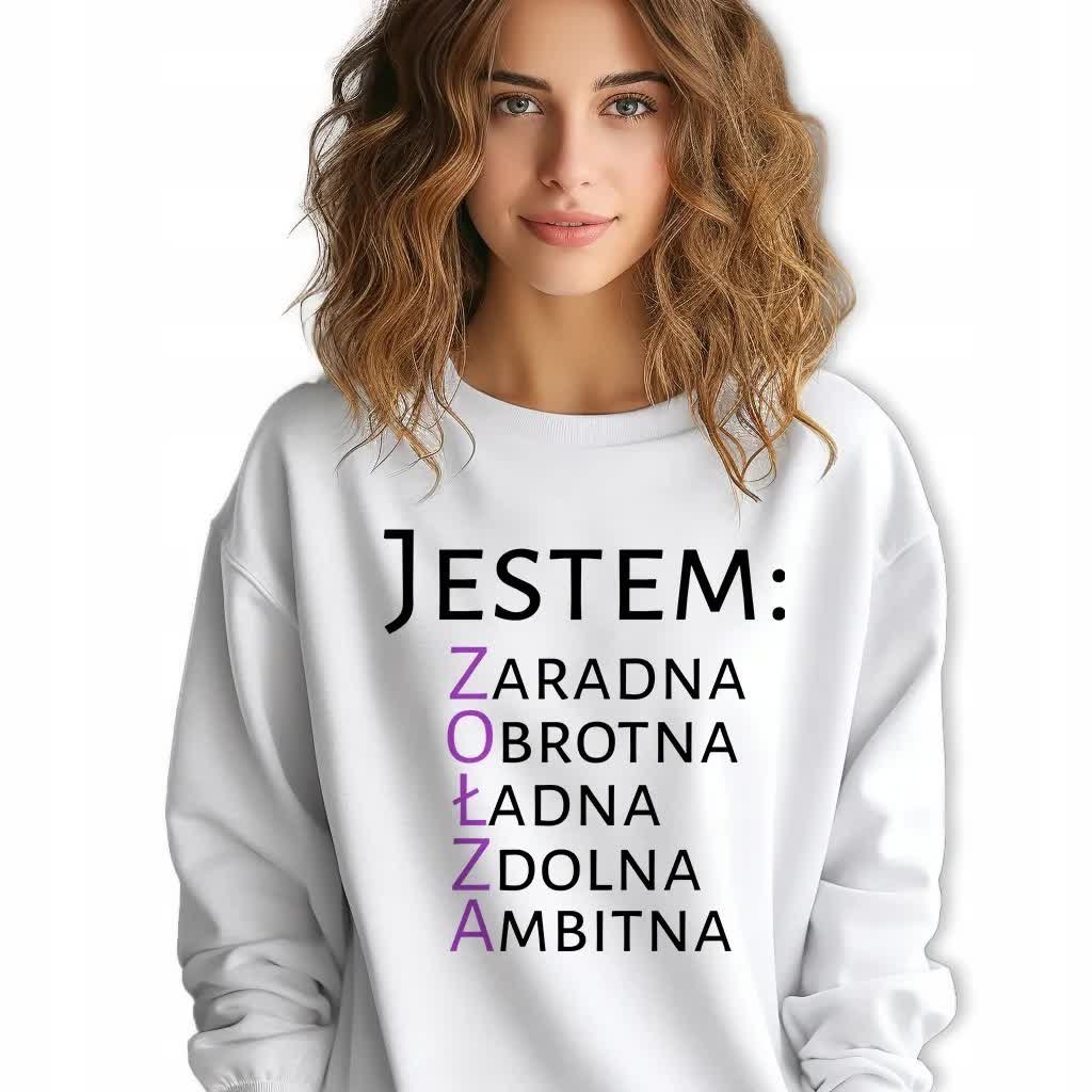 Damska Bluza Biała Dresowa JESTEM ZOŁZA Na Prezent Kobiece Wzory Rozmiar S