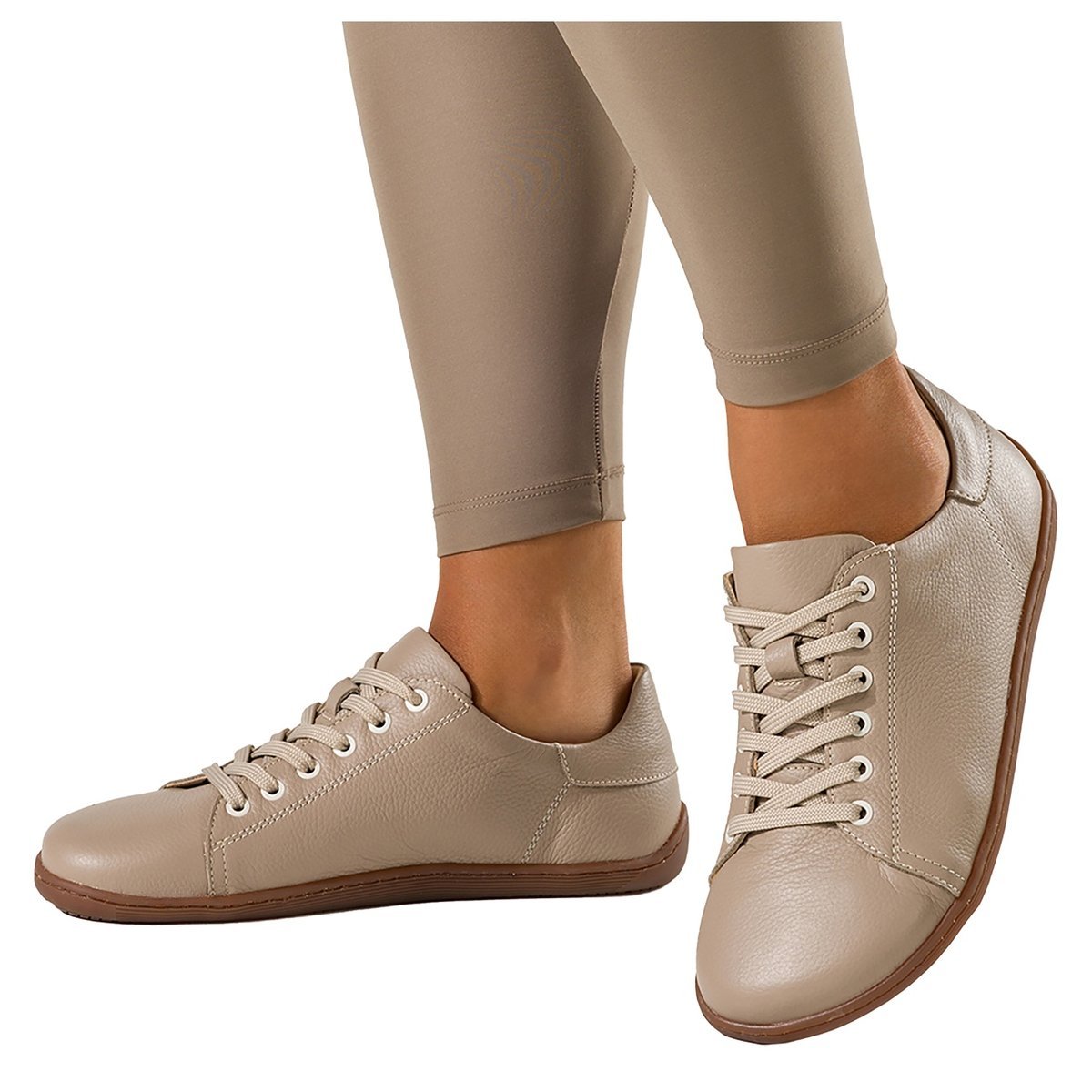 Beżowe buty barefoot skórzane damskie szerokie na elastycznej płaskiej podeszwie sznurowane PRODUKT POLSKI Casu N1120-39