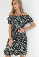 Sukienki - Czarna Bawełniana Sukienka Hiszpanka w Kwiaty z Marszczoną Gumką w Talii Rosaliya - miniaturka - grafika 1