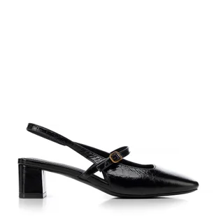 Damskie czółenka Mary Jane na niskim słupku czarne - Półbuty męskie - miniaturka - grafika 1