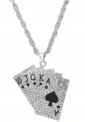 Wisiorki - Naszyjnik wisiorek chain srebrny karty do gry pik prezent streetwear y2k - miniaturka - grafika 1