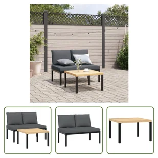 The Living Store 2-częściowa sofa ogrodowa z poduszkami czarna aluminium - Sofy ogrodowe - miniaturka - grafika 1