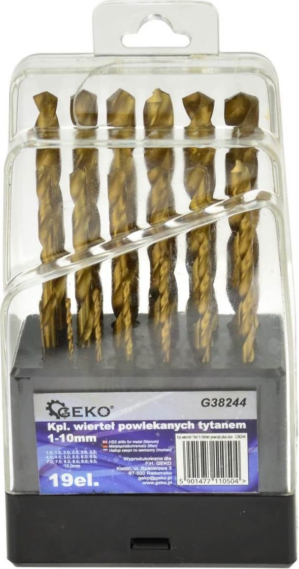 Geko Wiertło Kpl.wierteł pow.tyt 19szt.1-10mm.plas.box 50