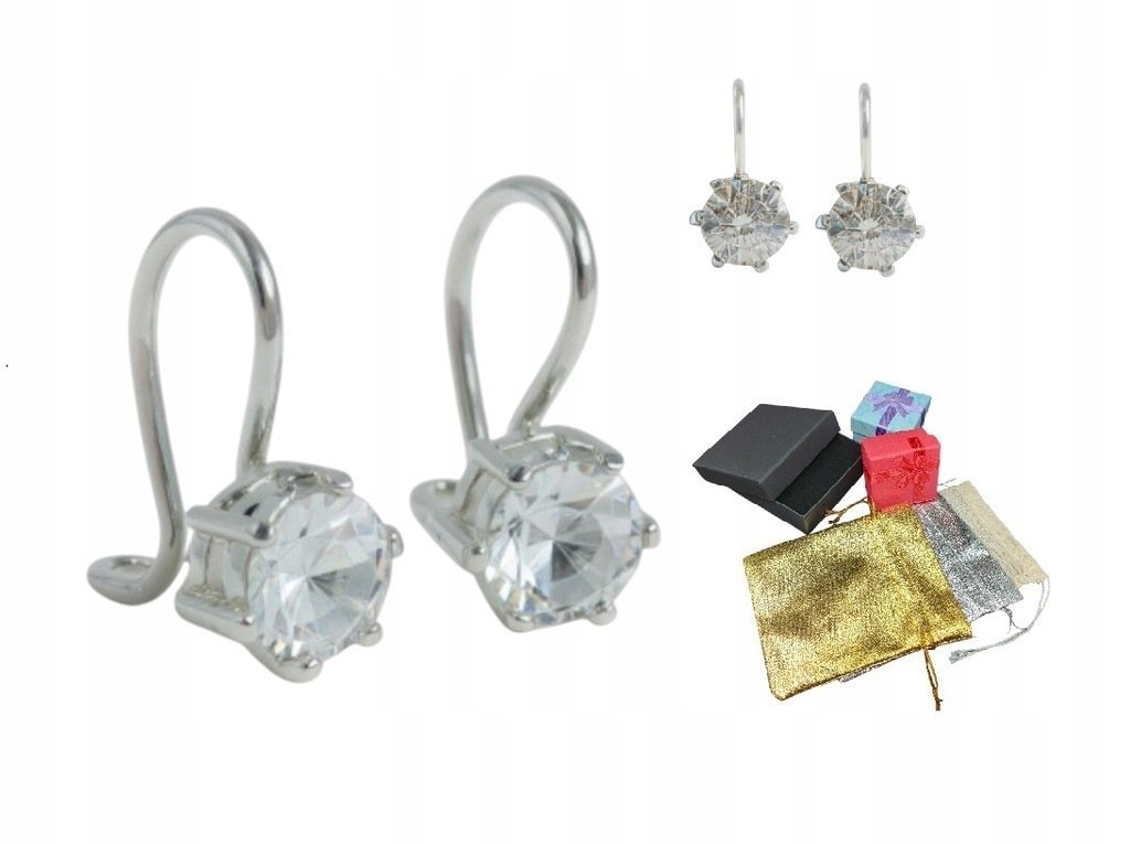 Klasyczne Srebrne 925 Kolczyki Bigle Z Cyrkonią Na Gwiazdkę Prezent