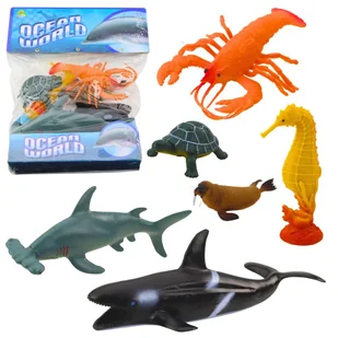 Zestaw Figurek Zwierząt Morskich Rekin Młot Orka Konik Homar Żółw 6szt LEAN Toys - Figurki dla dzieci - miniaturka - grafika 1