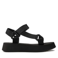 Sandały damskie - Sandały Calvin Klein Jeans Sandal Velcro Webbing In Mtl YW0YW01480 Czarny - miniaturka - grafika 1