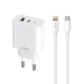 Ładowarki do telefonów - Maxlife ładowarka sieciowa PD QC MXTC-06-20AC 1x USB-C 1x USB 20W biała + kabel USB-C - Lightning 20W - miniaturka - grafika 1