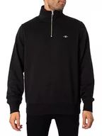 Bluzy męskie - GANT Męska bluza REG Shield Half Zip Sweat, czarna, standardowa, czarny - miniaturka - grafika 1
