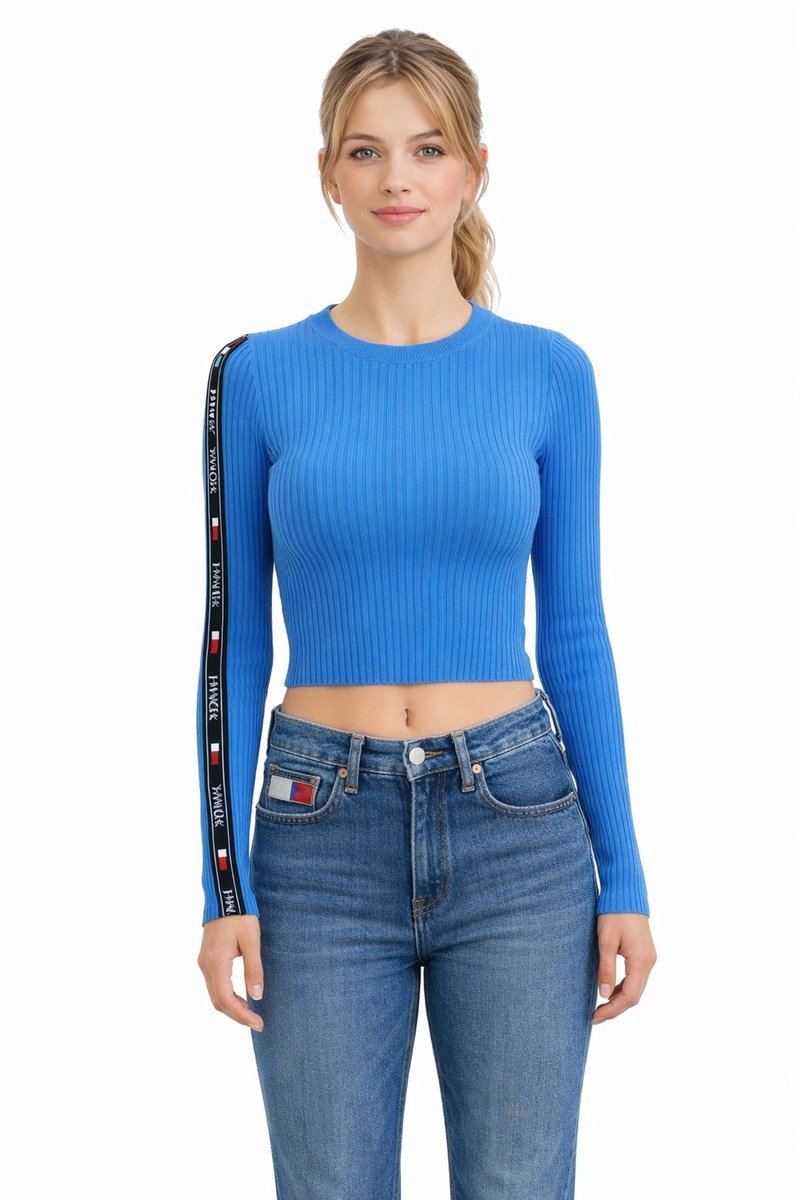 TOMMY JEANS NIEBIESKI PRĄŻKOWANY SWETER Z GOLFEM XS 1I4A