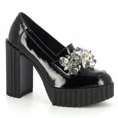 Półbuty damskie - Czarne półbyty modne eleganckie z kamykami CARINII B8647-037 skóra r.38 - Carinii - miniaturka - grafika 1