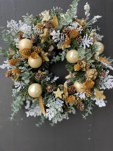 Wianek bożonarodzeniowy złoto-kremowy - Ozdoby bożonarodzeniowe - miniaturka - grafika 1